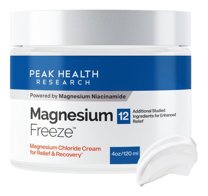 Peak Health Research Magnesium Freeze Topical Magnesium Cream, 4 oz Magnesium chloride & niacinamide, vitamin B6, cooling-to-warming sensation, 20+ botanicals, fast-absorbing, non-greasy
