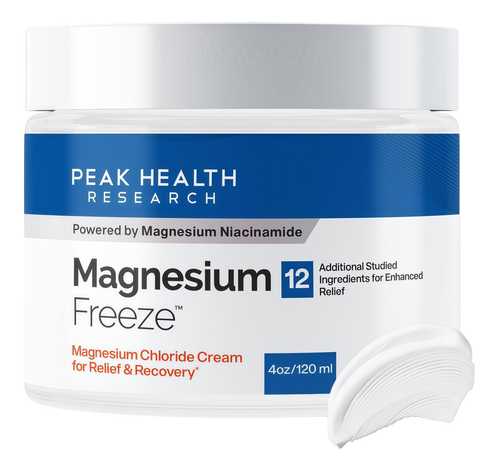 Peak Health Research Magnesium Freeze Topical Magnesium Cream, 4 oz Magnesium chloride & niacinamide, vitamin B6, cooling-to-warming sensation, 20+ botanicals, fast-absorbing, non-greasy