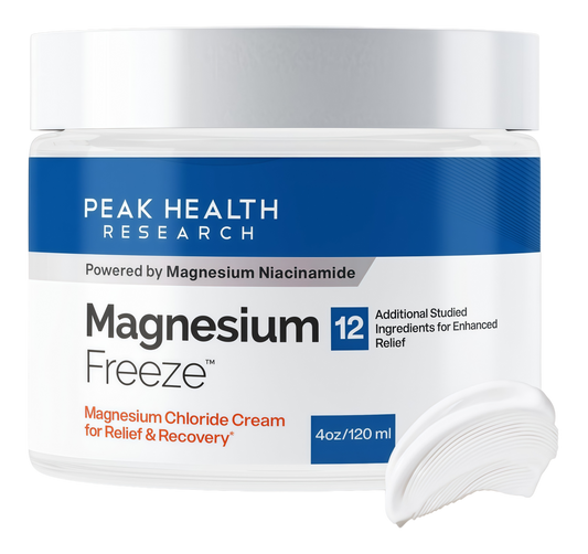 Peak Health Research Magnesium Freeze Topical Magnesium Cream, 4 oz Magnesium chloride & niacinamide, vitamin B6, cooling-to-warming sensation, 20+ botanicals, fast-absorbing, non-greasy